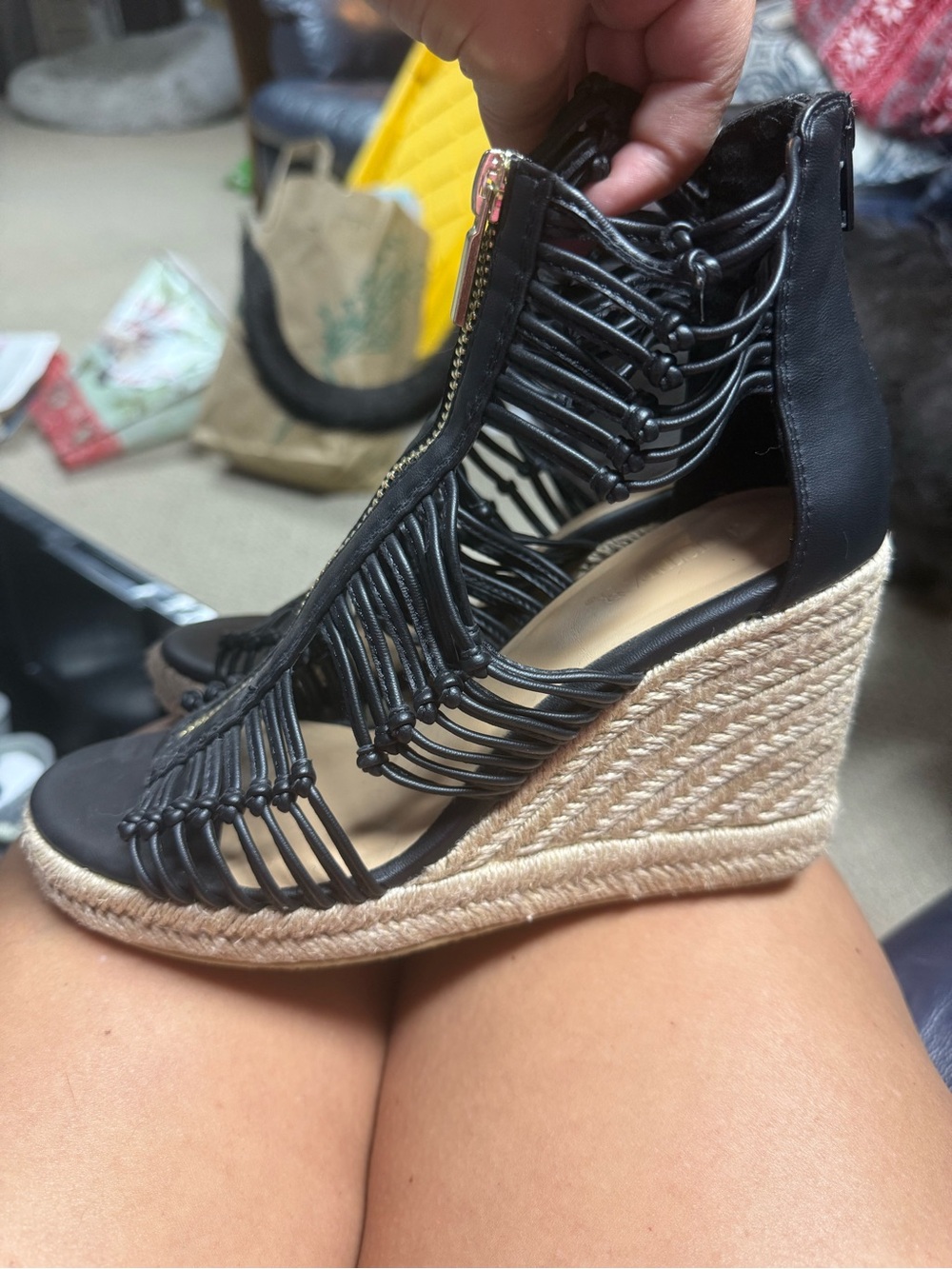 Woven Espadrille Wedge Sandals - Black